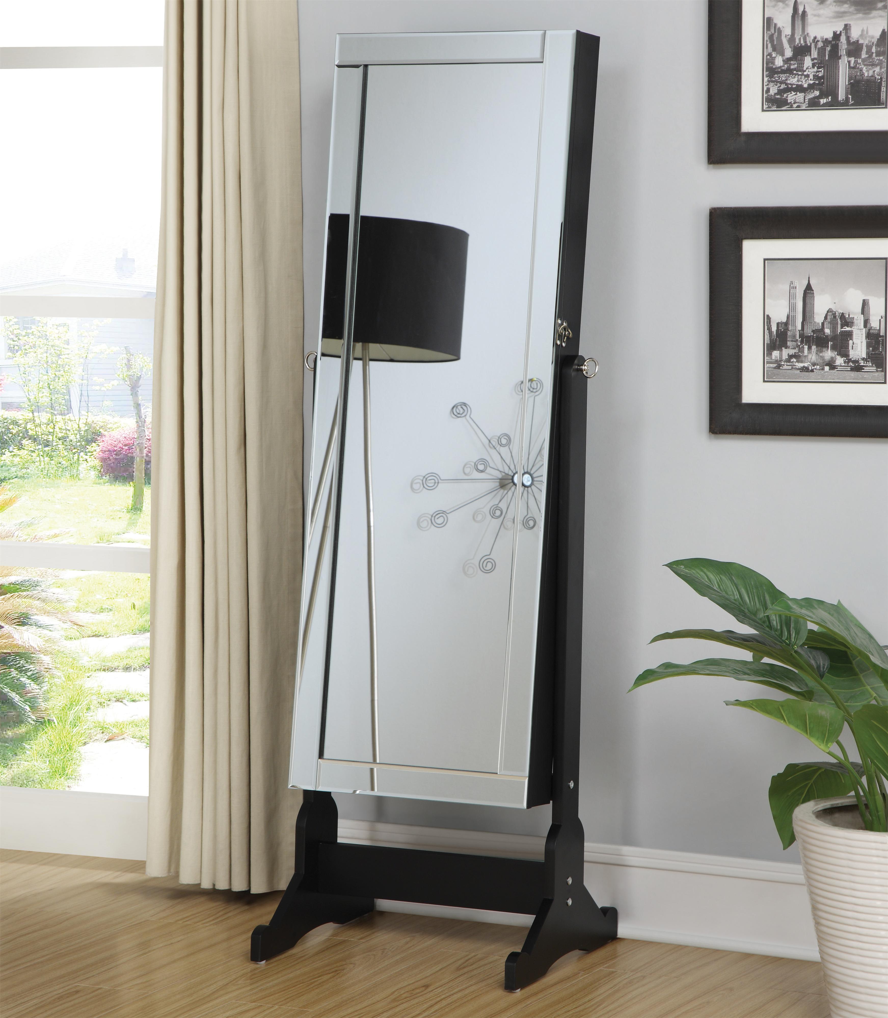 Coaster Accent Mirrors 901828 Black Finish Jewelry Cheval Mirror with Interior Storage Knight Furniture Mattress Floor Mirrors